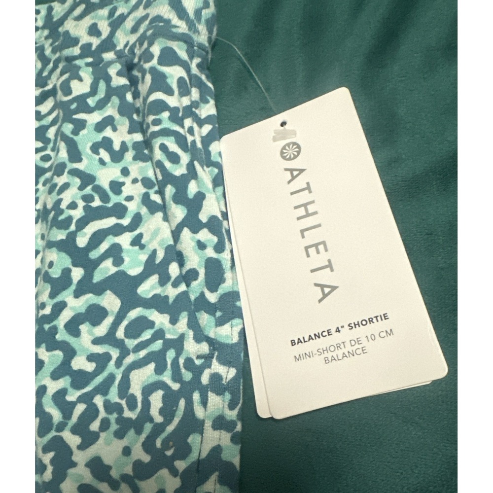 Athleta Size Small Balance 4" Shortie Shorts Leopard Aqua Blue Athleisure - Picture 6 of 15